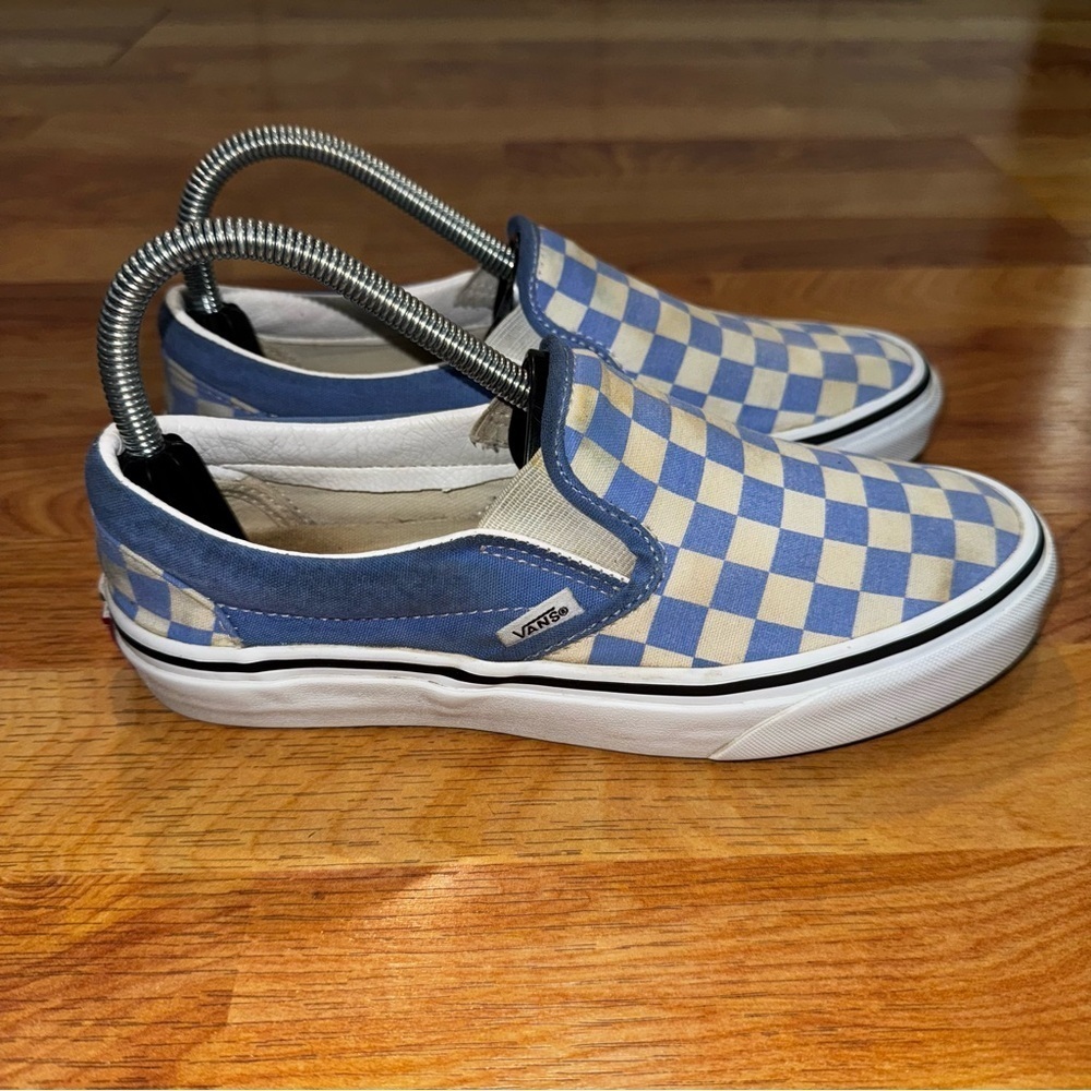 Vans Classic Slip On Checkerboard Shoes Men 6 Women 7.5 Blue White Check Sneaker